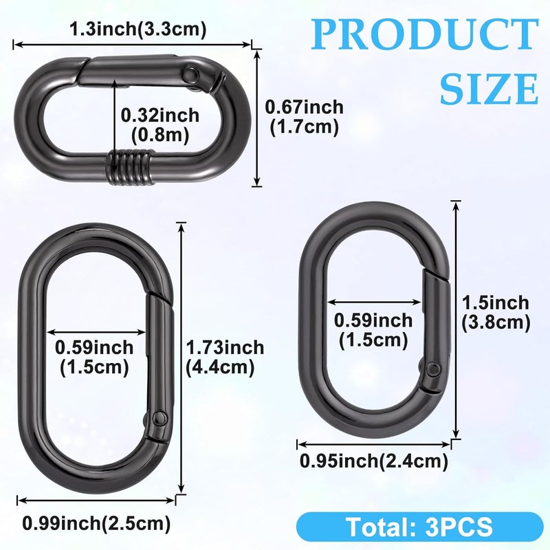STSTR 3pcs Oval Spring Ring Clips, Metal Keyring Purse Clip, Heavy Duty Opening O Ring Carabiner for Keychains,Backpacks, Keys - Image 2